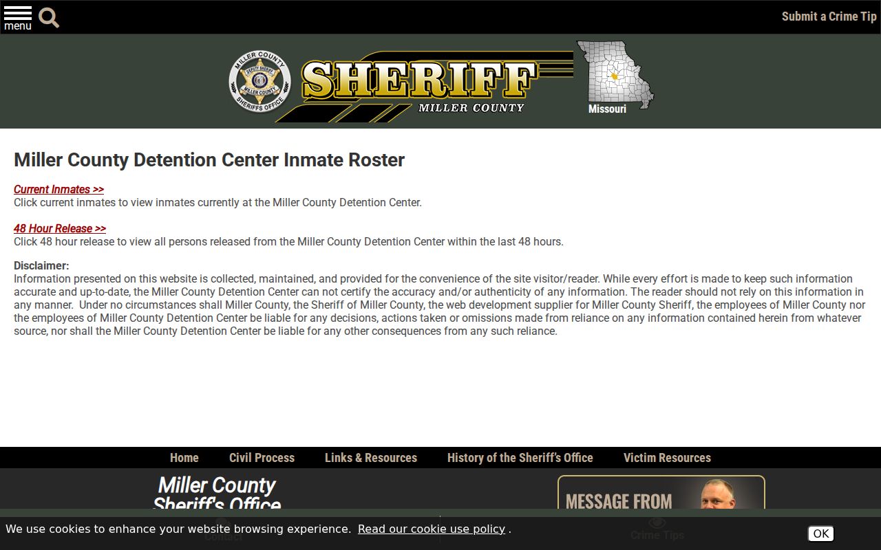 Miller County official roster choices for current inmates and recent releases