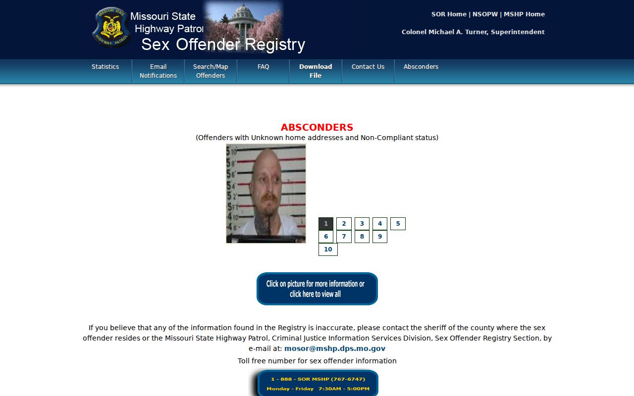 Miller County sex offender check on the Missouri registry search screen