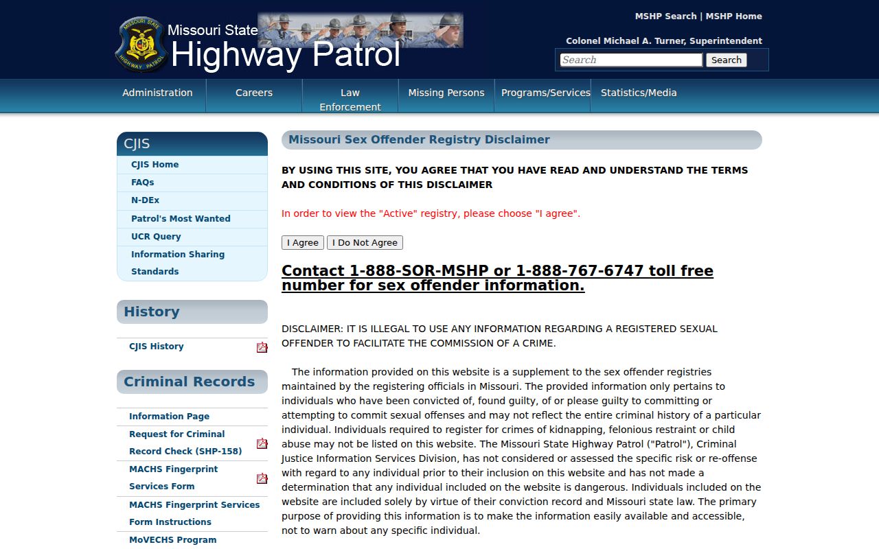 Miller County sex offender registry information from Missouri State Highway Patrol